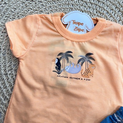 Conj. Camiseta Aventura Selvagem à Vista e Bermuda - Laranja